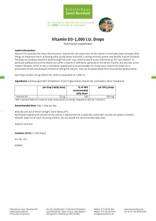Vitamin D3-1,000 I.U. Drops 30 ml