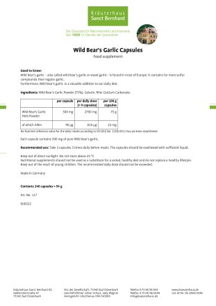 Wild Bear's Garlic Capsules 240 capsules