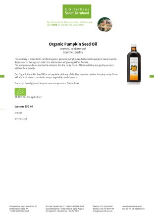 Organic Pumpkin Seed Oil roasted 250 ml