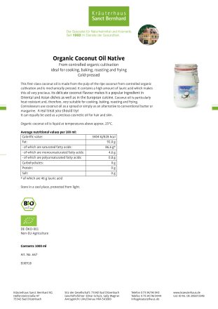 Organic Coconut Oil 1000 ml &middot; cold pressed