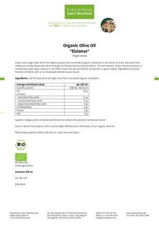 Organic Olive Oil  "Elaionas" Virgin extra 500 ml