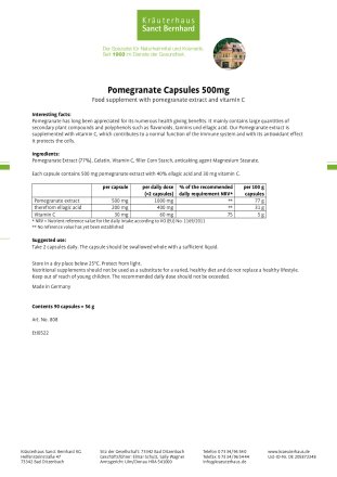 Pomegranate Capsules 500 mg 90 capsules