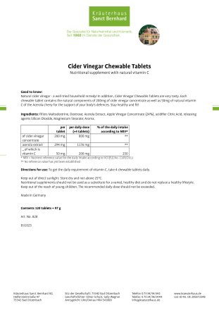 Cider Vinegar Chewable Tablets 120 tablets