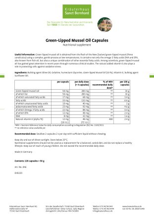 Green-Lipped Mussel Oil Capsules 120 capsules