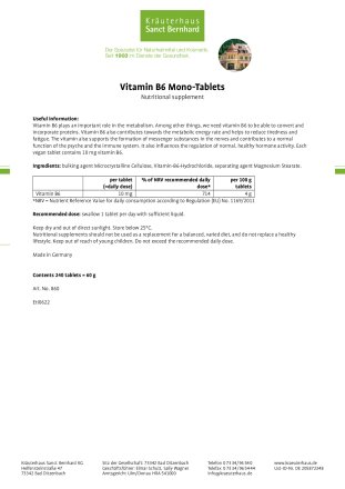 Vitamin B6 Mono-Tablets 240 tablets