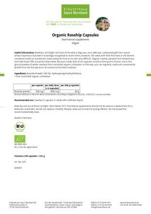 Organic Rosehip Capsules 240 capsules